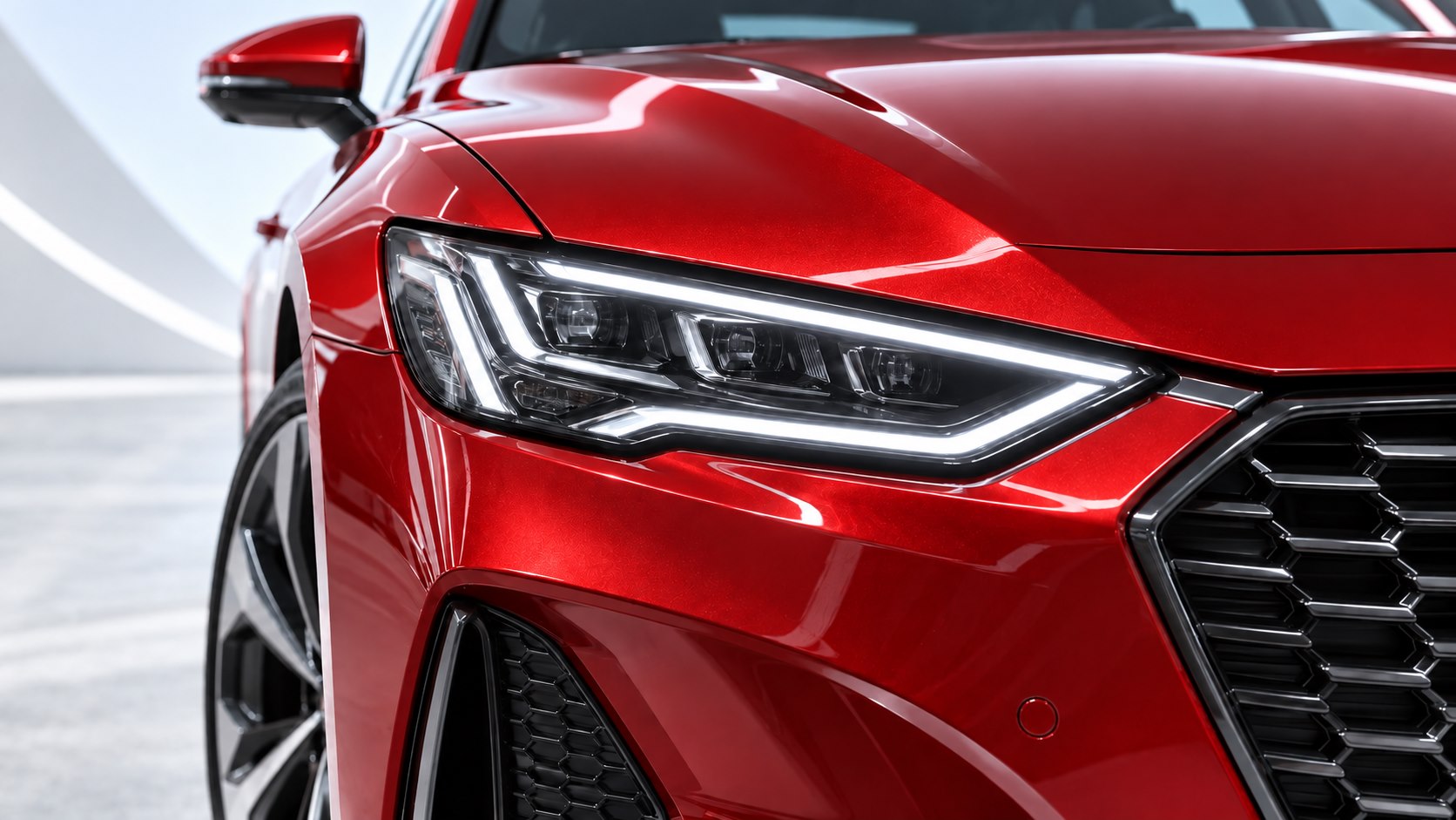 Red car LED headlamp detail